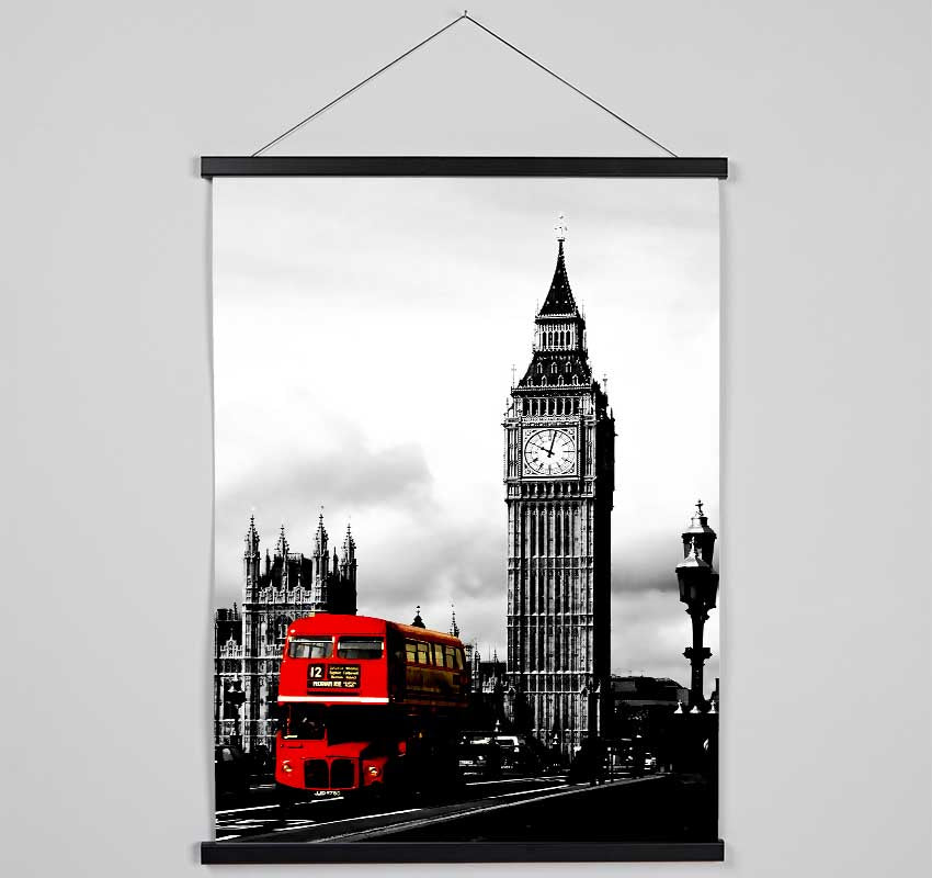 London Big Ben Red Bus B n W Hanging Poster - Wallart-Direct UK