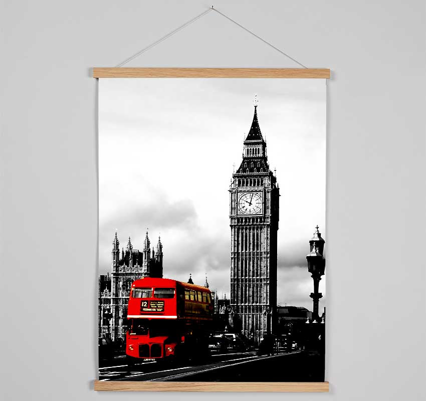 London Big Ben Red Bus B n W Hanging Poster - Wallart-Direct UK