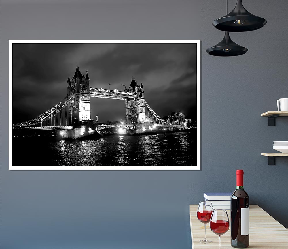 London Bridge At Night B N W Print Poster Wall Art