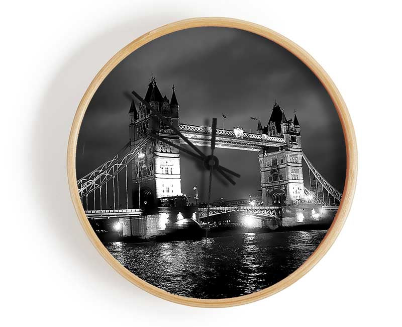 London Bridge At Night B n W Clock - Wallart-Direct UK