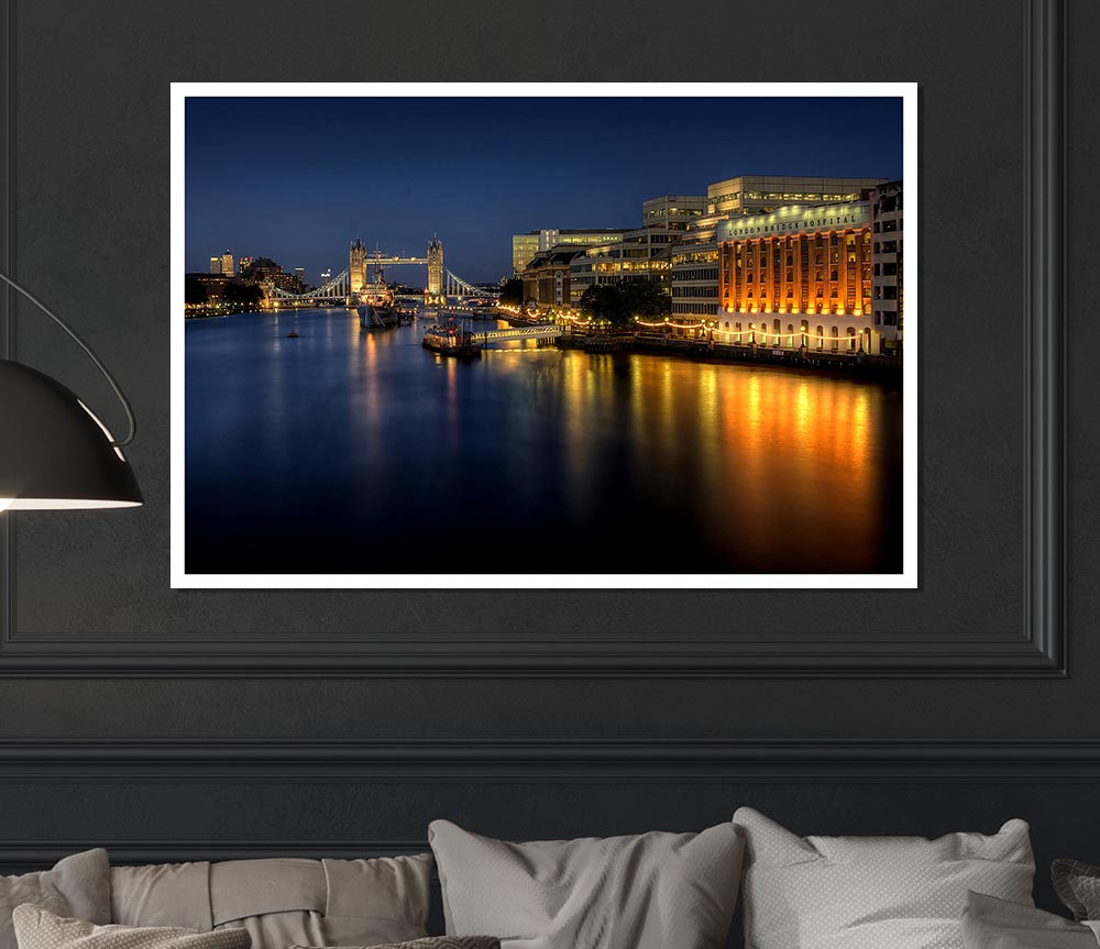 London Bridge Hospital At Night Print Poster Wall Art