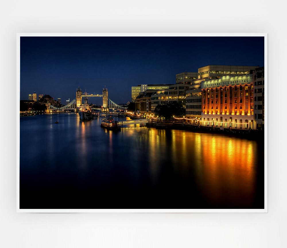 London Bridge Hospital At Night Print Poster Wall Art