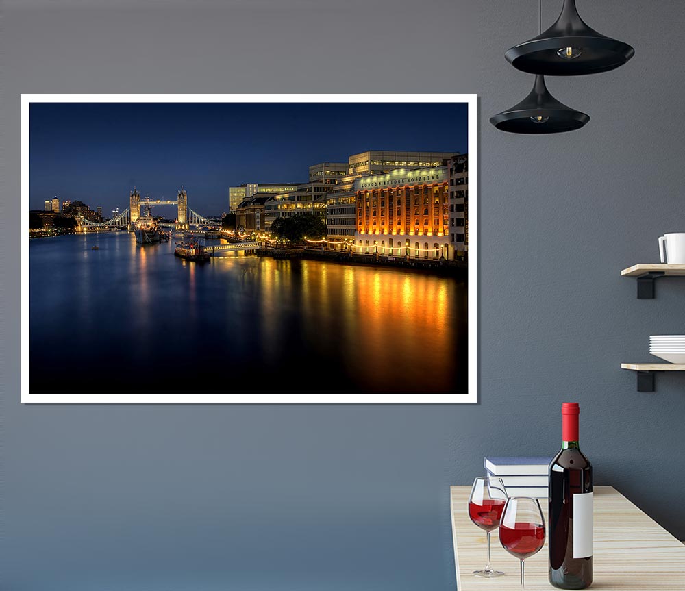 London Bridge Hospital At Night Print Poster Wall Art