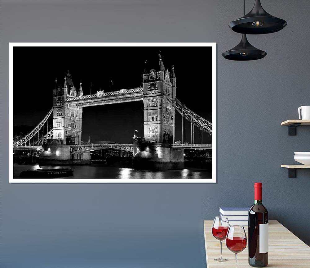 London Bridge Retro B N W Print Poster Wall Art