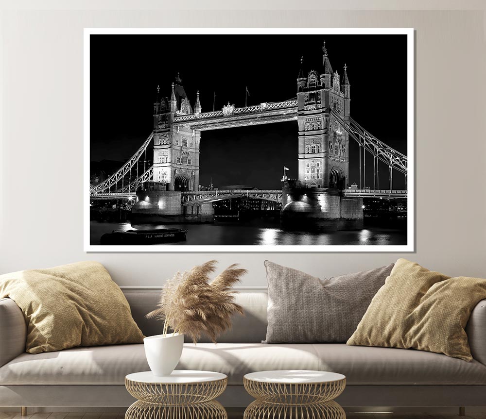 London Bridge Retro B N W Print Poster Wall Art