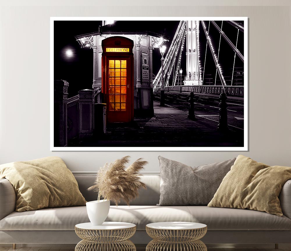 London Bridge Telephone Box Red B N W Print Poster Wall Art