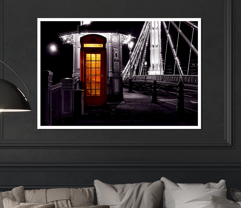 London Bridge Telephone Box Red B N W Print Poster Wall Art