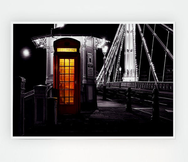 London Bridge Telephone Box Red B N W Print Poster Wall Art