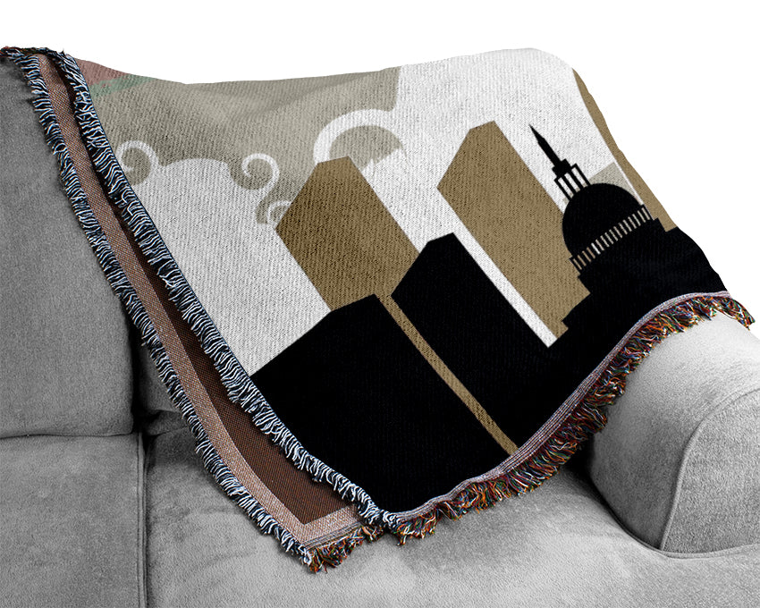 London City Outline Beige Woven Blanket