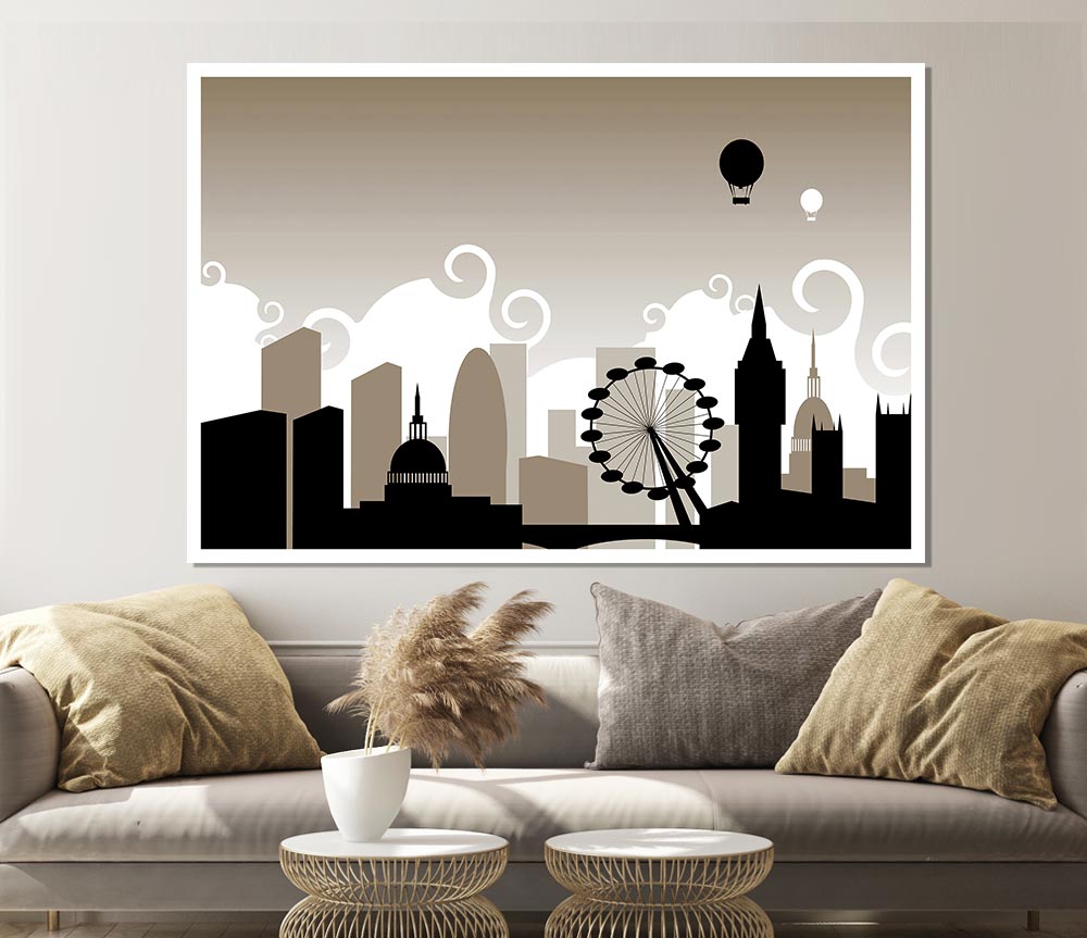 London City Outline Beige Print Poster Wall Art