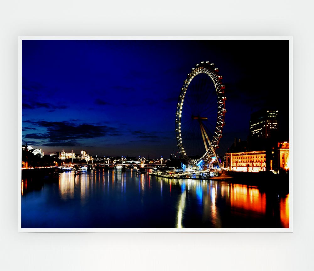 London Eye At Night Print Poster Wall Art