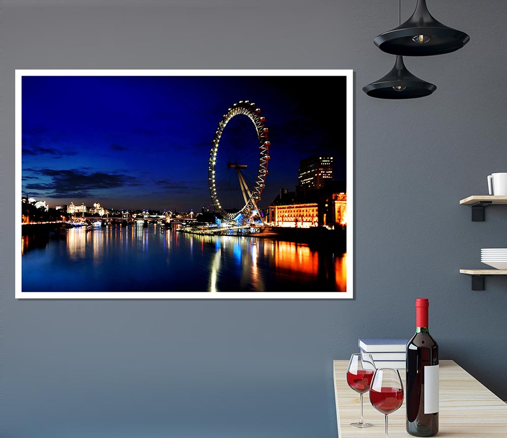 London Eye At Night Print Poster Wall Art