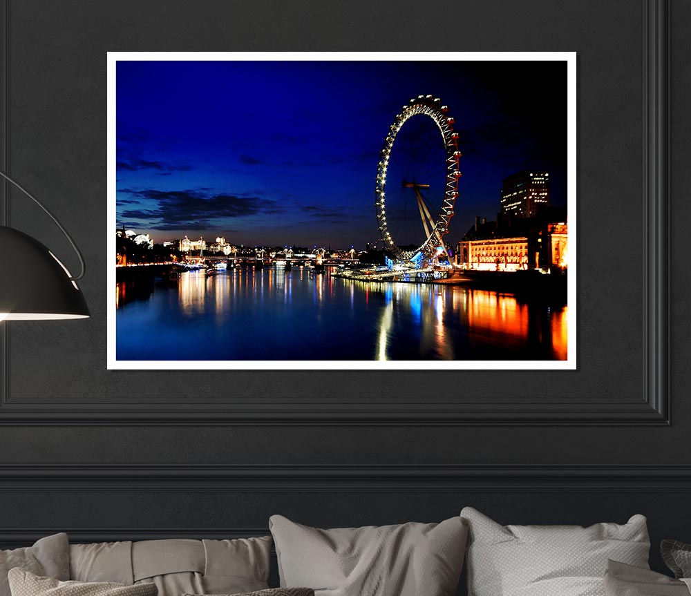 London Eye At Night Print Poster Wall Art