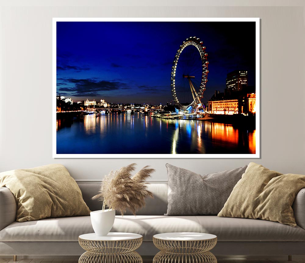 London Eye At Night Print Poster Wall Art