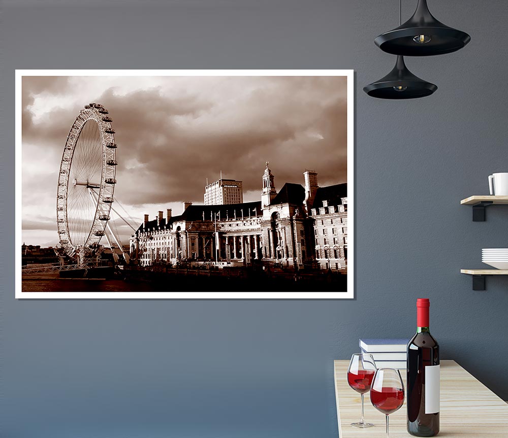 London Eye Brown Print Poster Wall Art