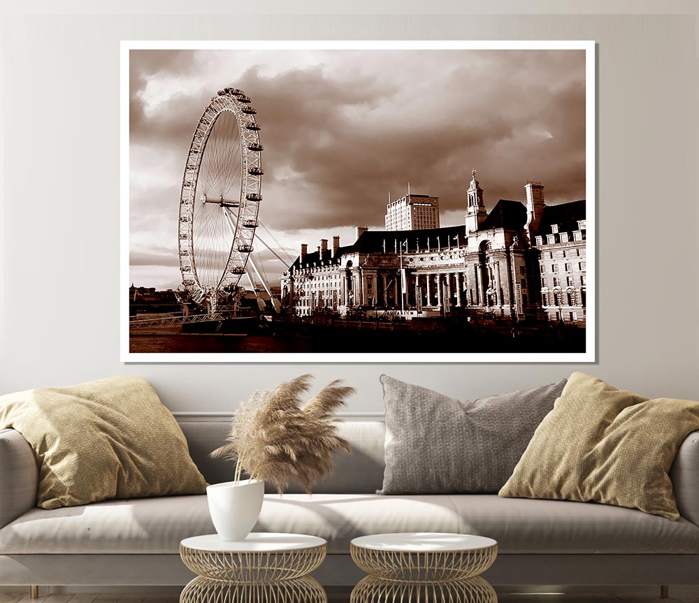 London Eye Brown Print Poster Wall Art