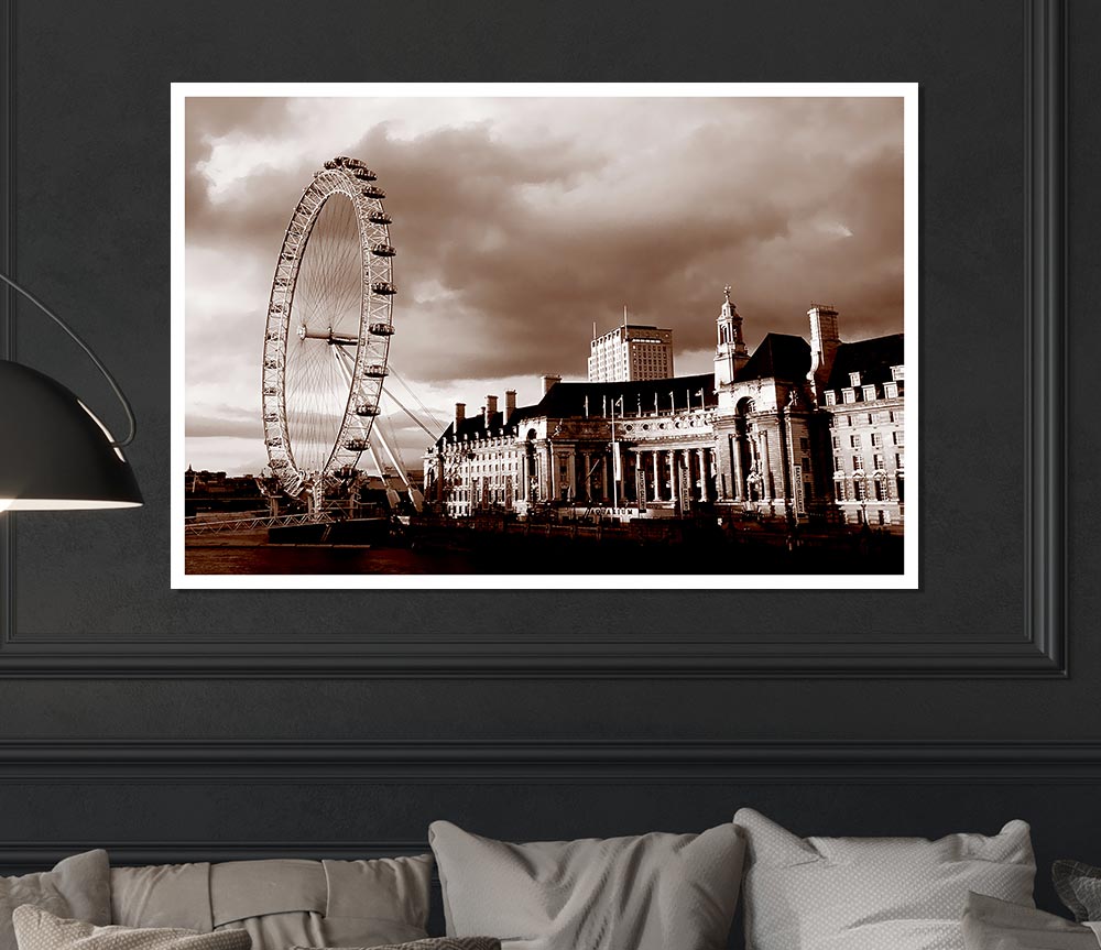 London Eye Brown Print Poster Wall Art