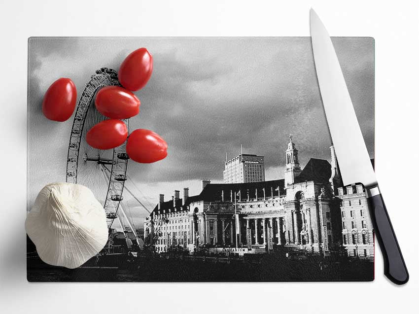 London Eye Clouds B n W Glass Chopping Board