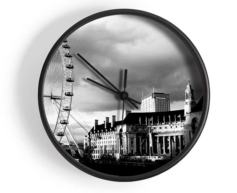 London Eye Clouds B n W Clock - Wallart-Direct UK