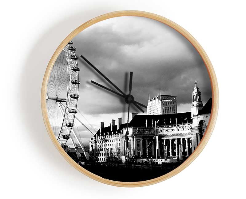 London Eye Clouds B n W Clock - Wallart-Direct UK