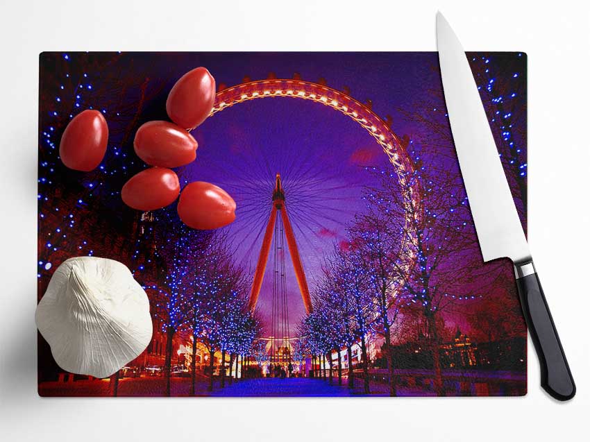 London Eye Night Lights Glass Chopping Board