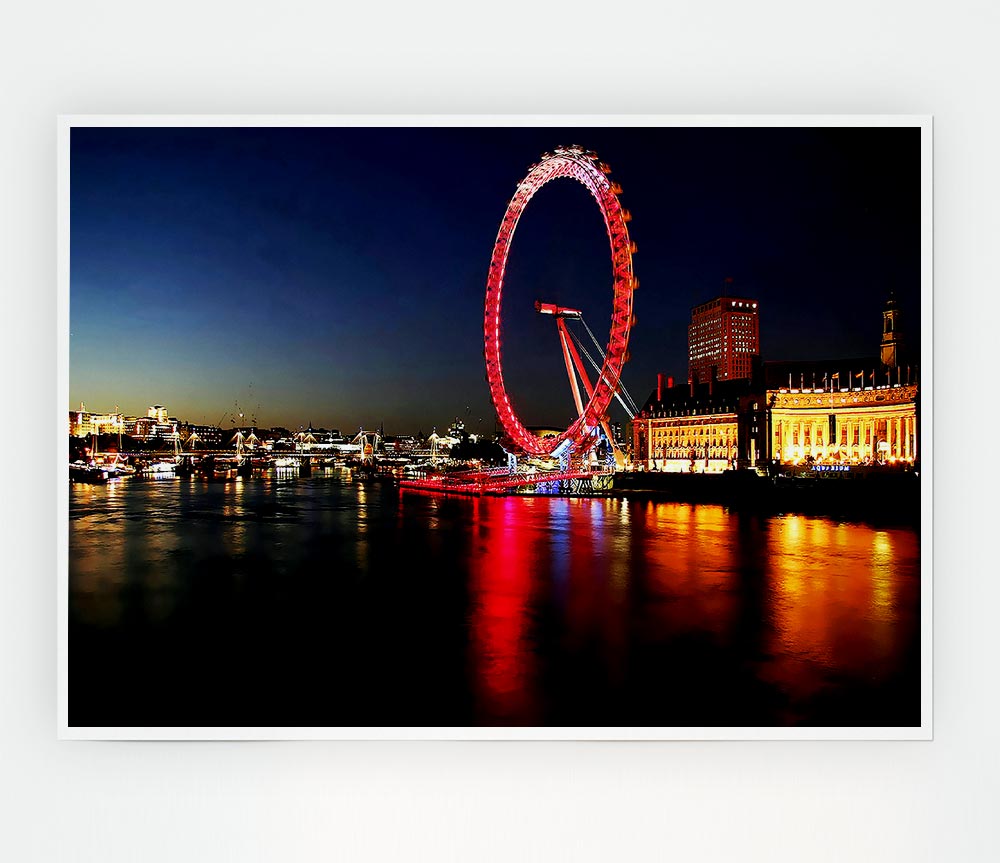 London Eye Red Reflections Print Poster Wall Art