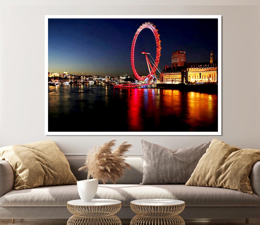 London Eye Red Reflections Print Poster Wall Art