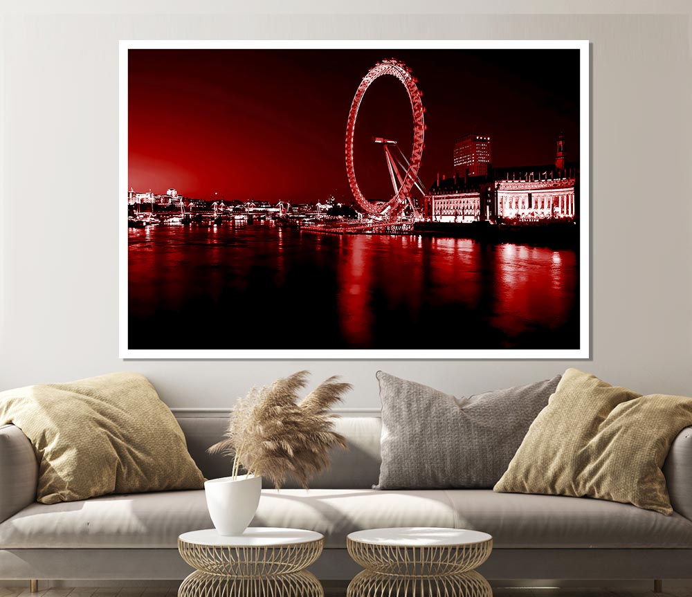 London Eye Red Print Poster Wall Art