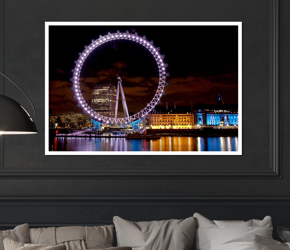 London Eye Water Lights Print Poster Wall Art