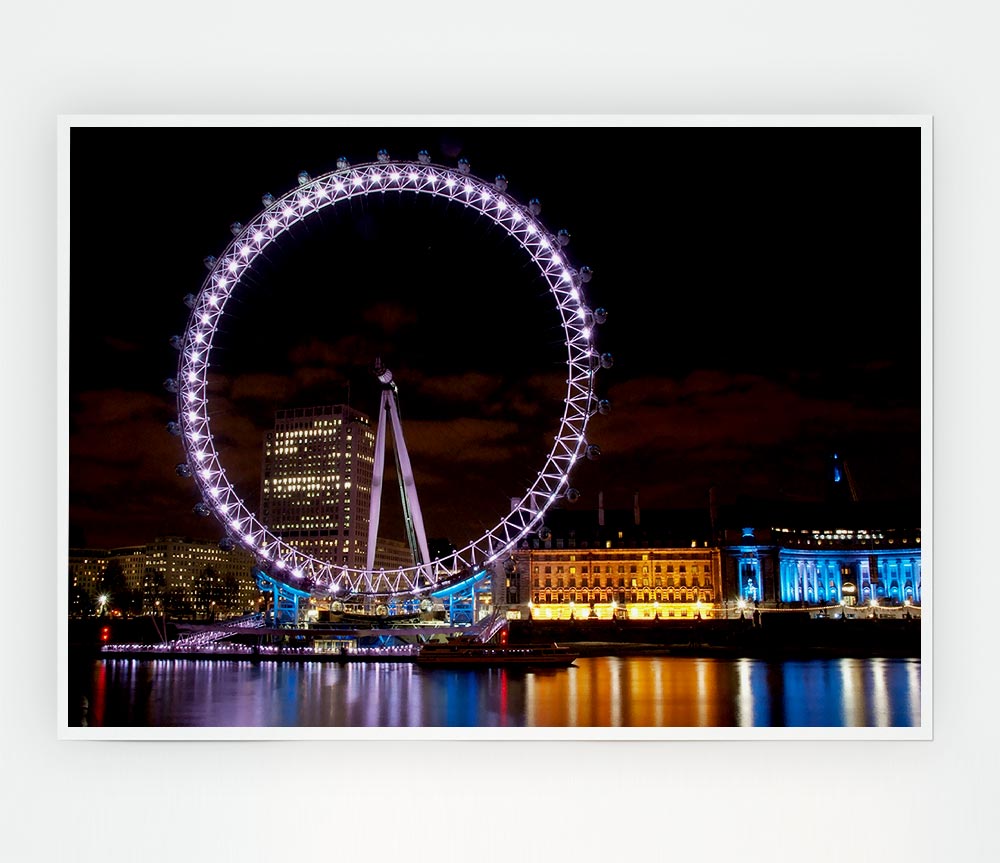 London Eye Water Lights Print Poster Wall Art