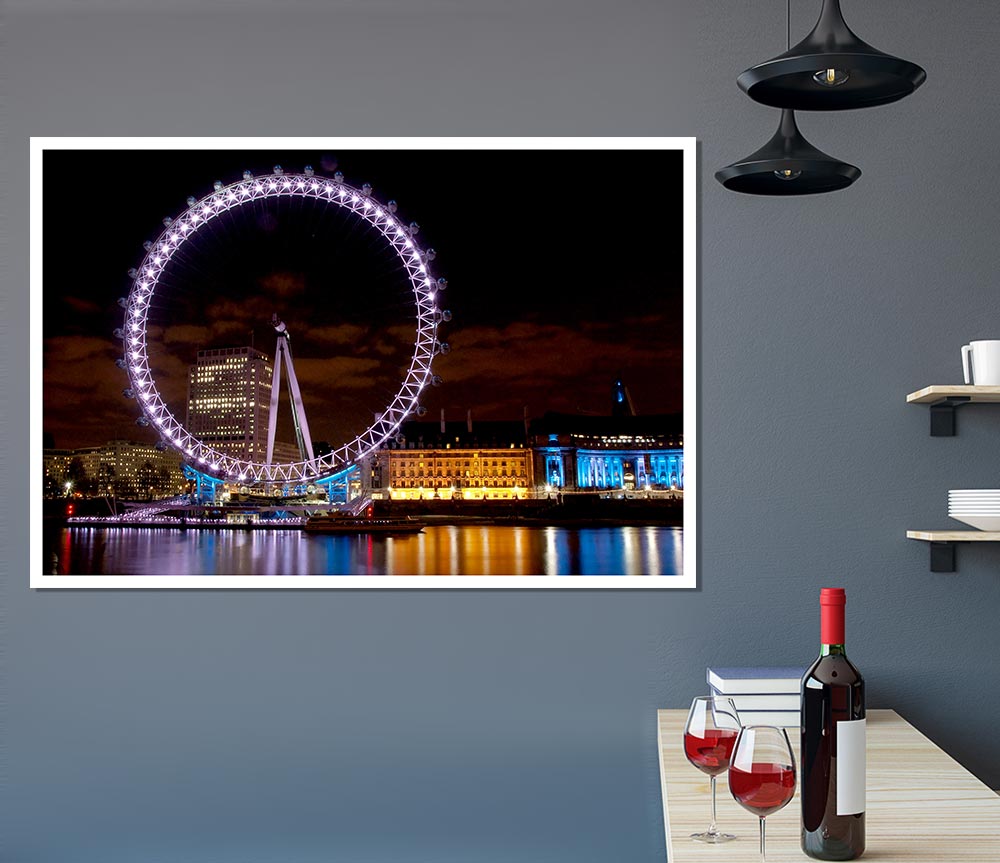 London Eye Water Lights Print Poster Wall Art