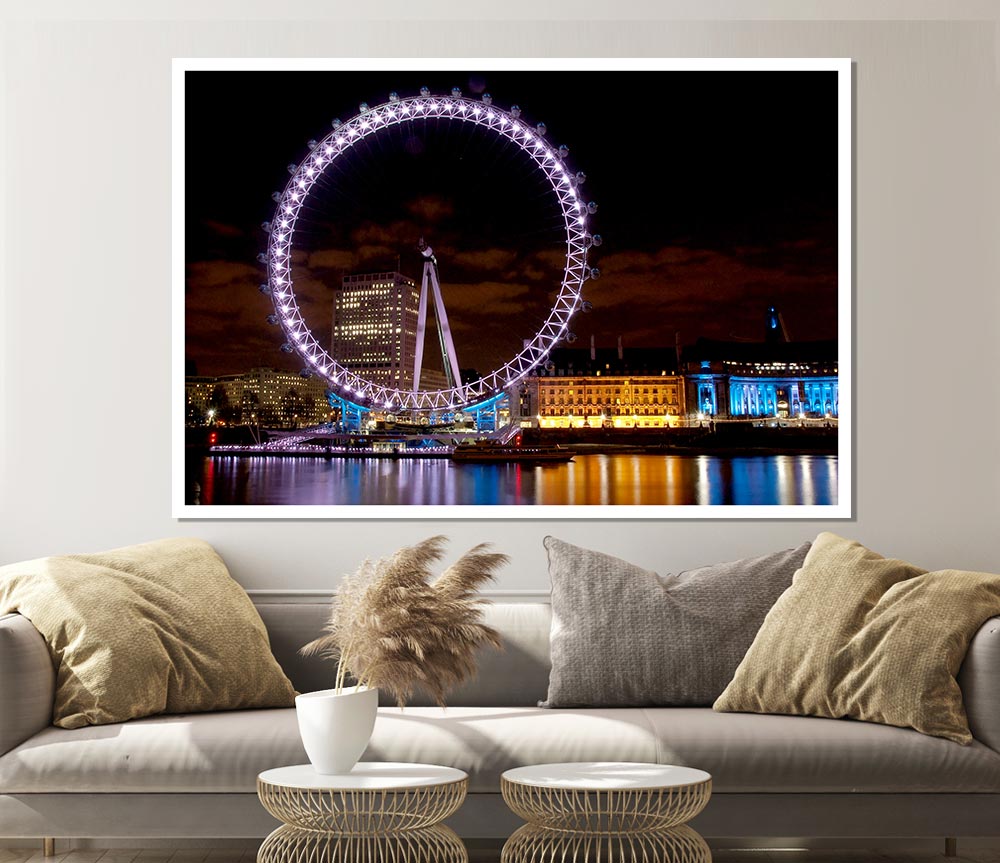 London Eye Water Lights Print Poster Wall Art