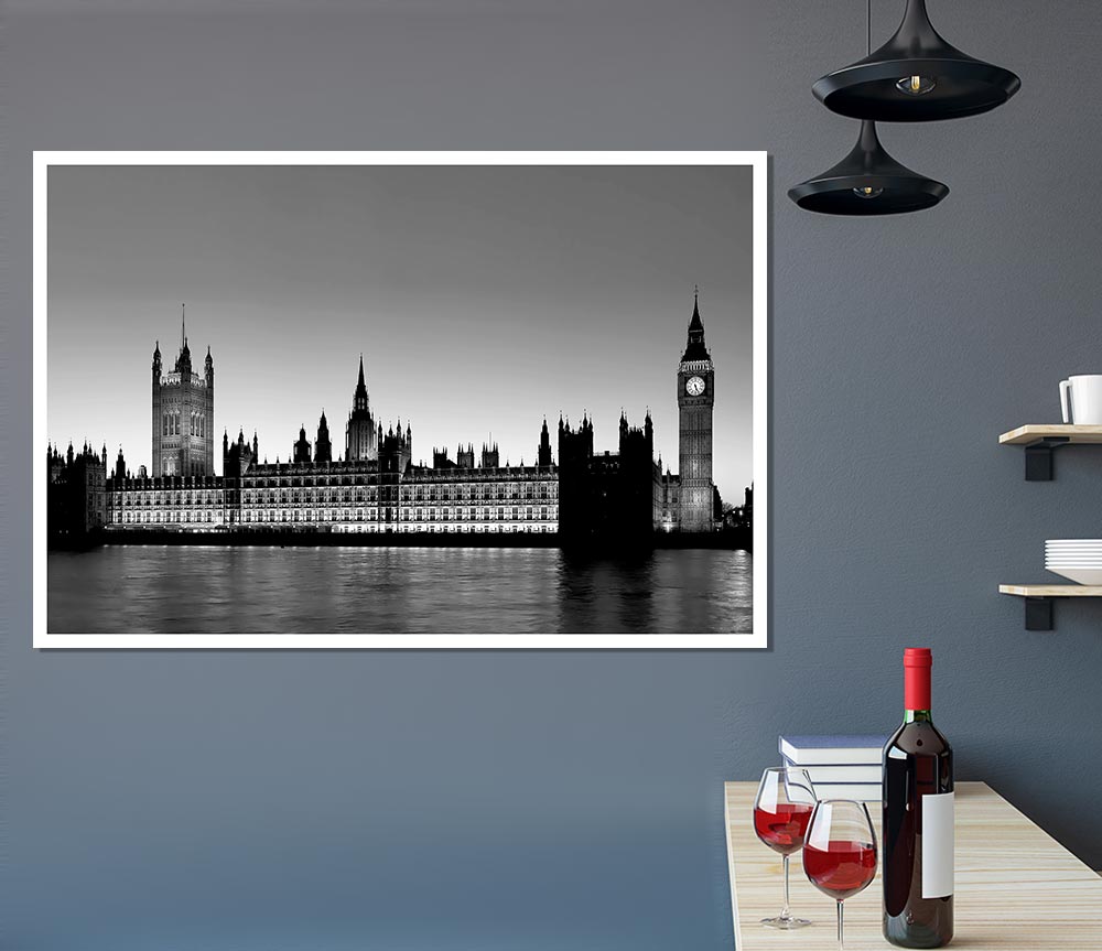 London Houses Of Parliament B N W Print Poster Wall Art