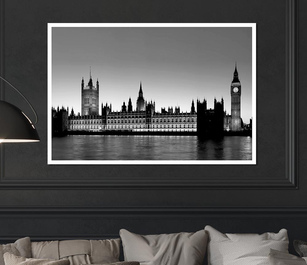 London Houses Of Parliament B N W Print Poster Wall Art