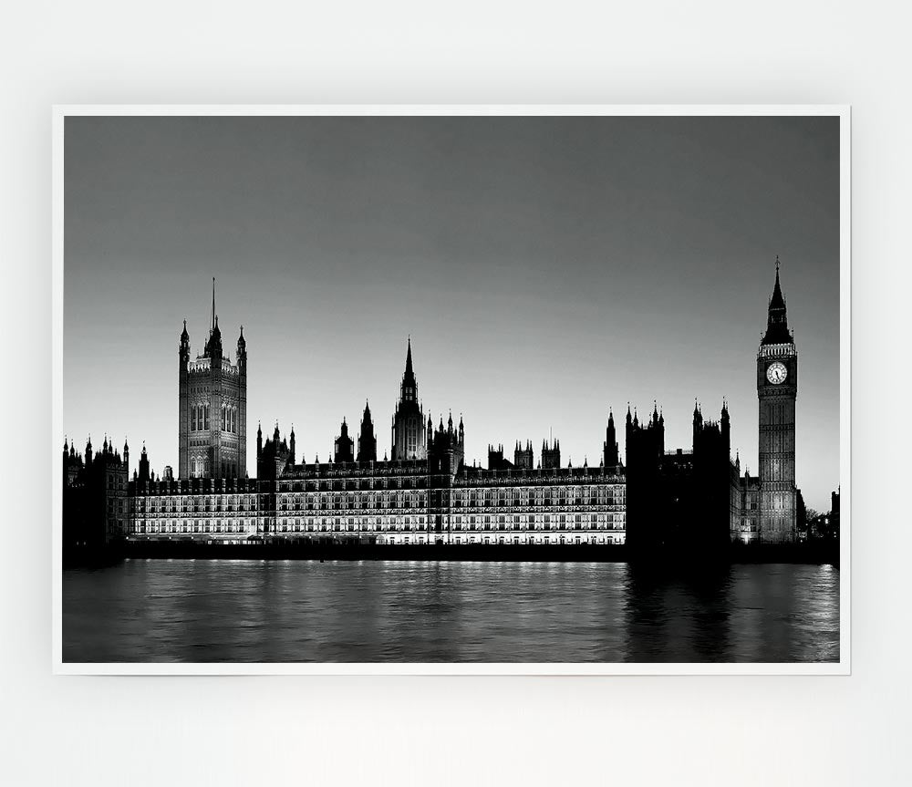 London Houses Of Parliament B N W Print Poster Wall Art