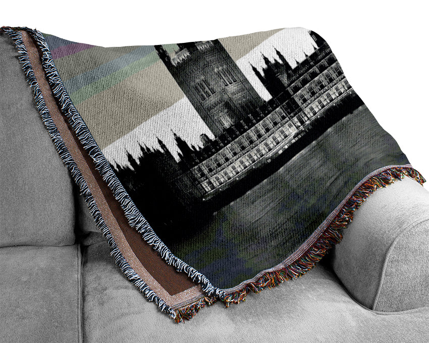 London Houses Of Parliament B n W Woven Blanket