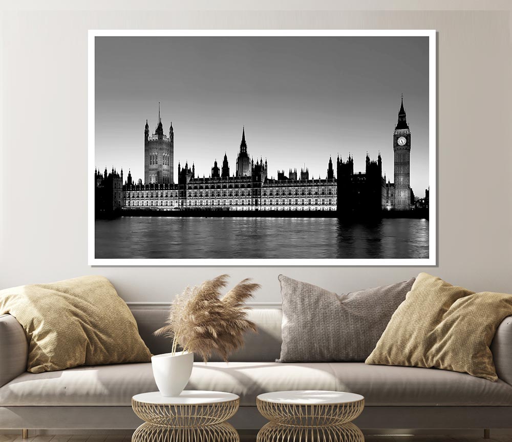 London Houses Of Parliament B N W Print Poster Wall Art