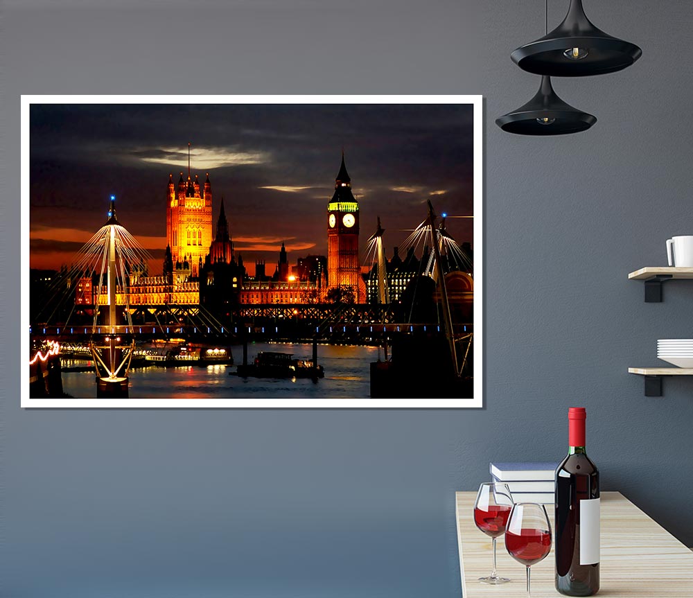 London Houses Of Parliament Lights Print Poster Wall Art