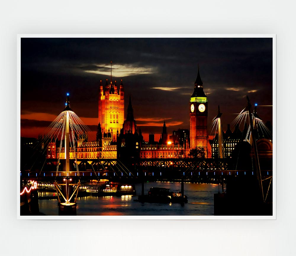 London Houses Of Parliament Lights Print Poster Wall Art