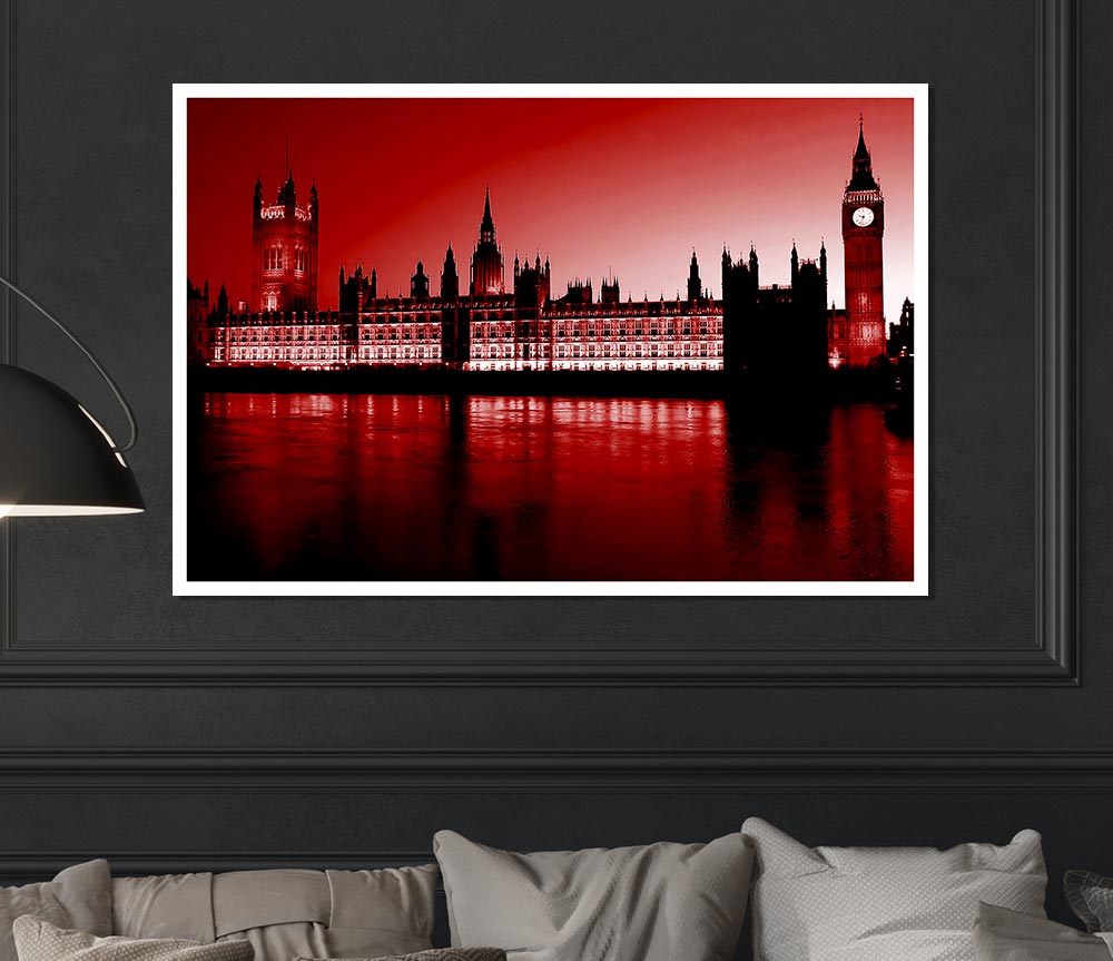 London Houses Of Parliament Red Print Poster Wall Art