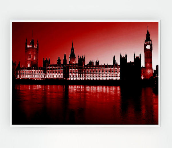 London Houses Of Parliament Red Print Poster Wall Art