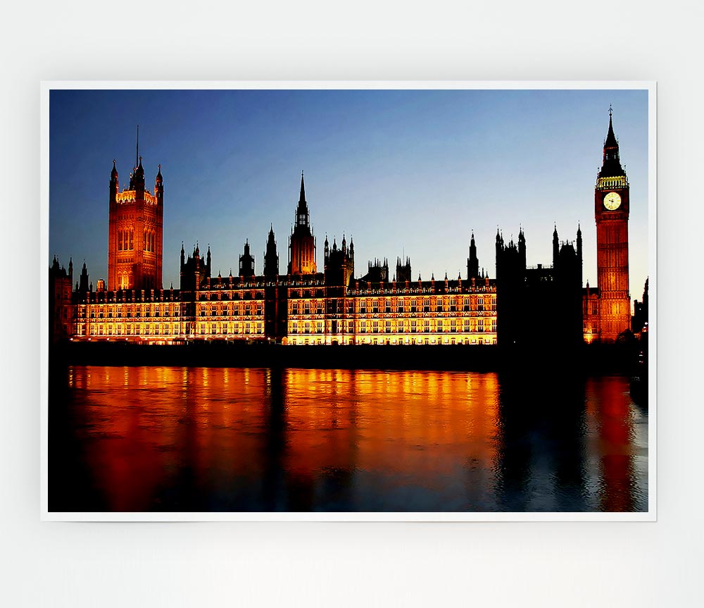 London Houses Of Parliament Reflections Print Poster Wall Art