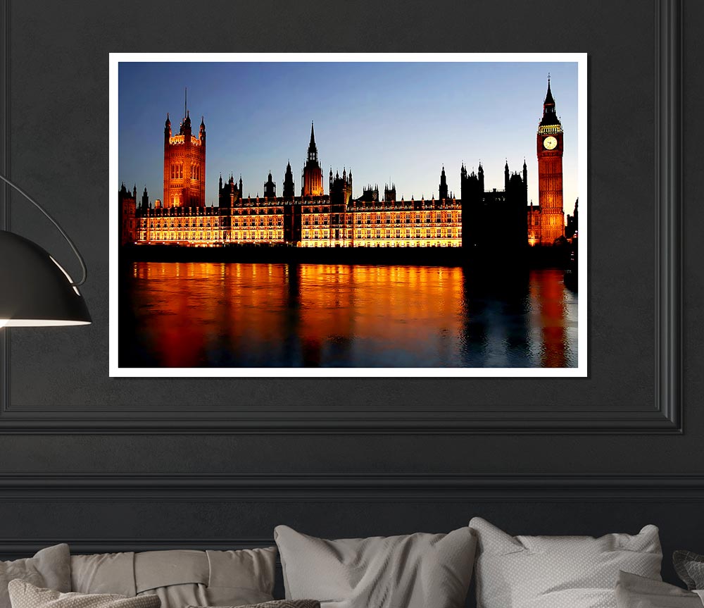 London Houses Of Parliament Reflections Print Poster Wall Art