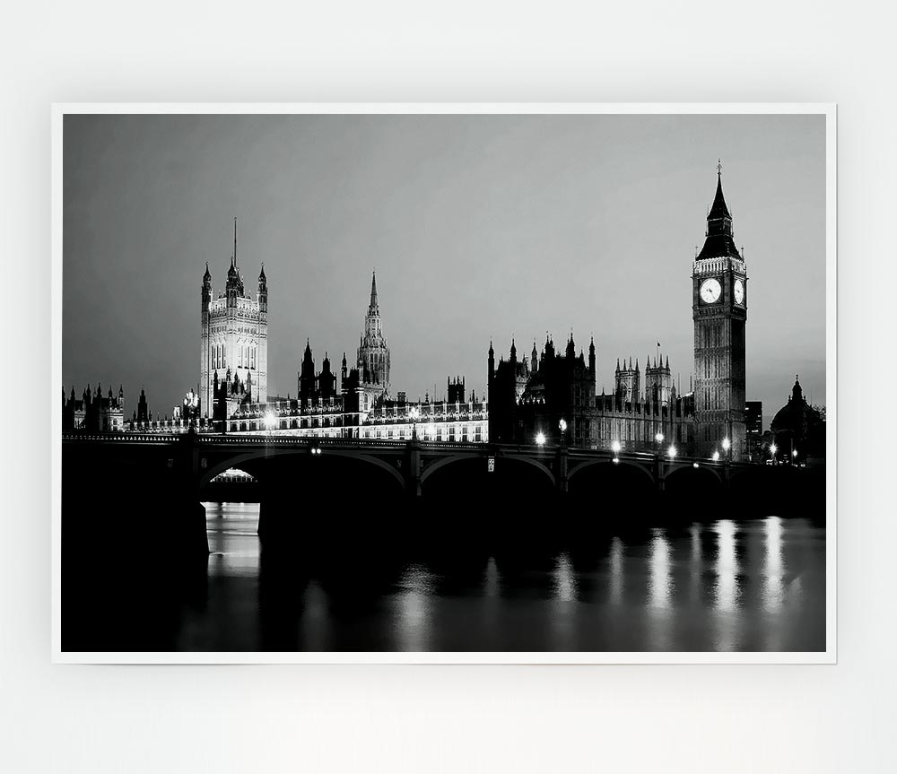 London Houses Of Parliament With Big Ben B N W Print Poster Wall Art