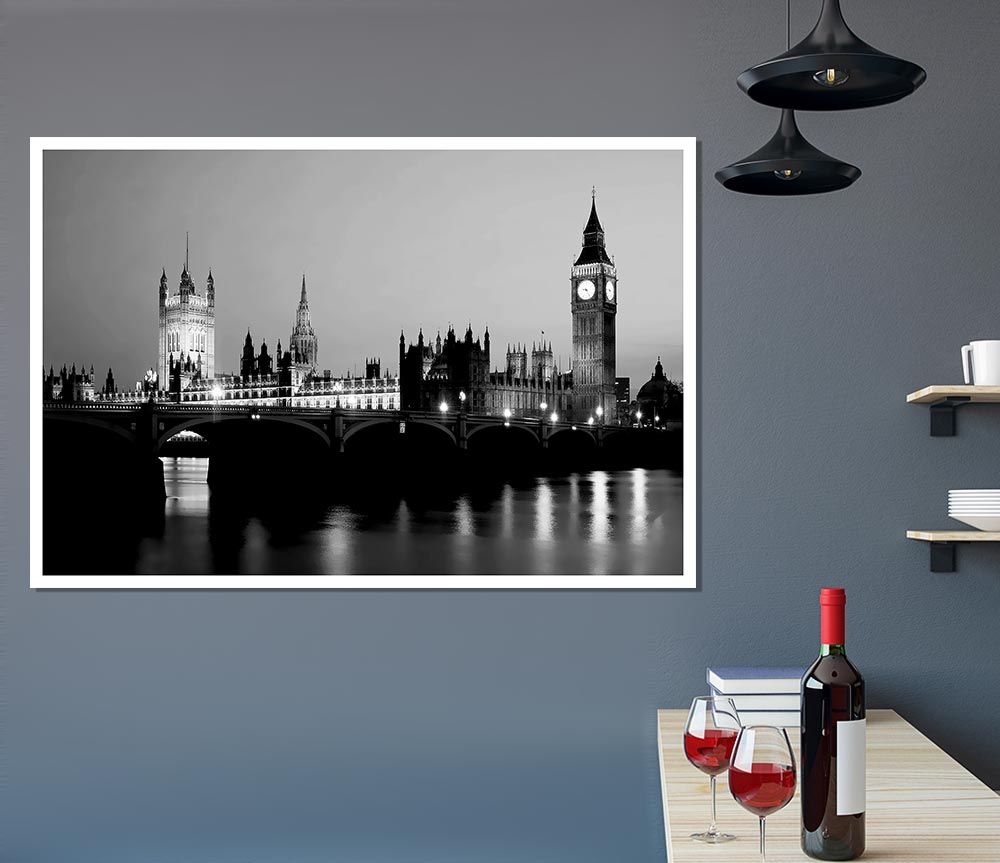 London Houses Of Parliament With Big Ben B N W Print Poster Wall Art