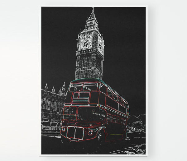 London Night Bus Print Poster Wall Art