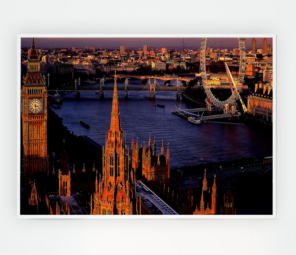 London Morning Glow Over The Thames Print Poster Wall Art