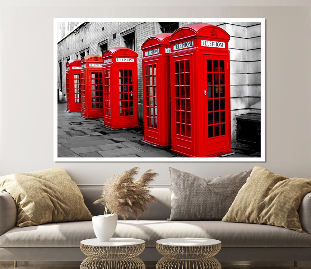 London Red Telephone Boxes Print Poster Wall Art