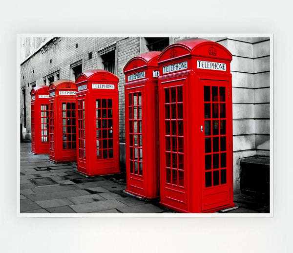 London Red Telephone Boxes Print Poster Wall Art