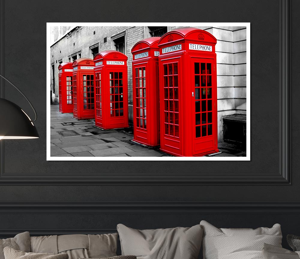 London Red Telephone Boxes Print Poster Wall Art